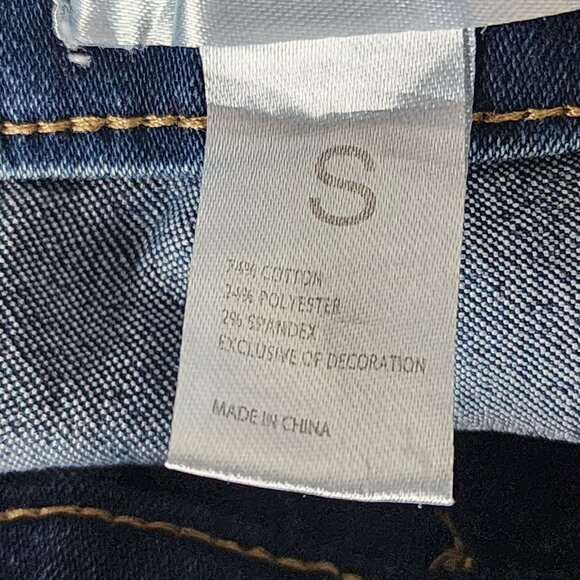 Just Be Dark Wash Drawstring Waist Stretch Denim Shorts with Cuff Detail Size S - Picture 15 of 16